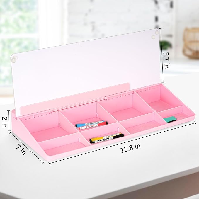 DOLLAR BOSS Glass Desk Whiteboard Small Dry Erase Board, Pink | Desktop White Board with Storage Drawer, Computer Keyboard Stand, Desk Organizer, Office Supplies, With Markers, Eraser