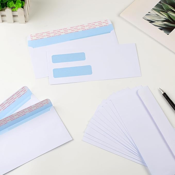 #10 Window Envelopes 72P, Double Window Envelopes Self Seal for Invoices, Statements and Business Checks, Size 4-1/8 x 9-1/2 Inches (White)