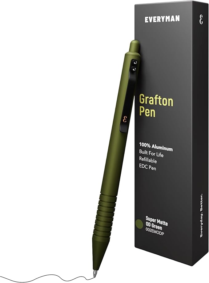 Everyman OD Green Grafton Super Matte Full Click Refillable Gel Pen | Durable EDC Writing Tool with Deep Grip | Smooth 0.7mm Ink Flow for Daily Use, Notes, Journaling, and Office Essentials