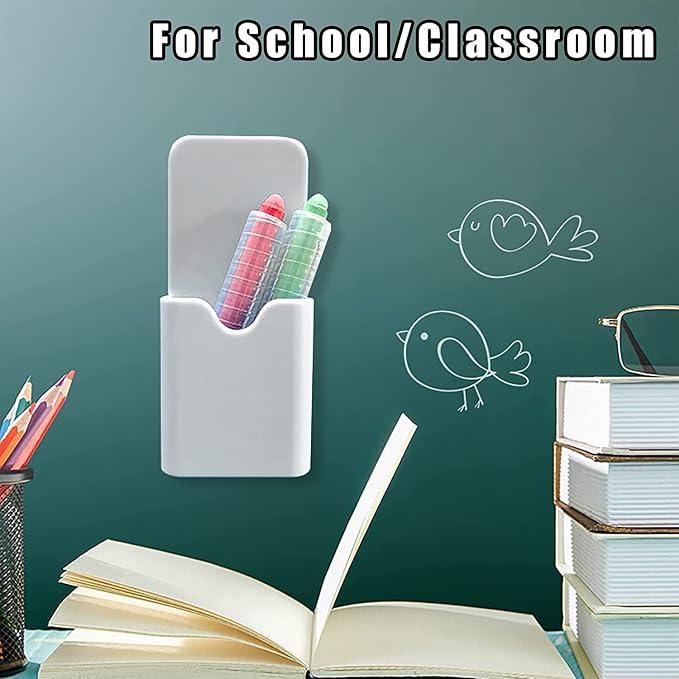 noonebutyou 2 Pcs Magnetic Marker Holder Wall Mount Marker Holder for Dry Erase Whiteboard Fridge, Self Adhesive Magnetic Pencil Holder Caddy for Home Office School(White&SL)