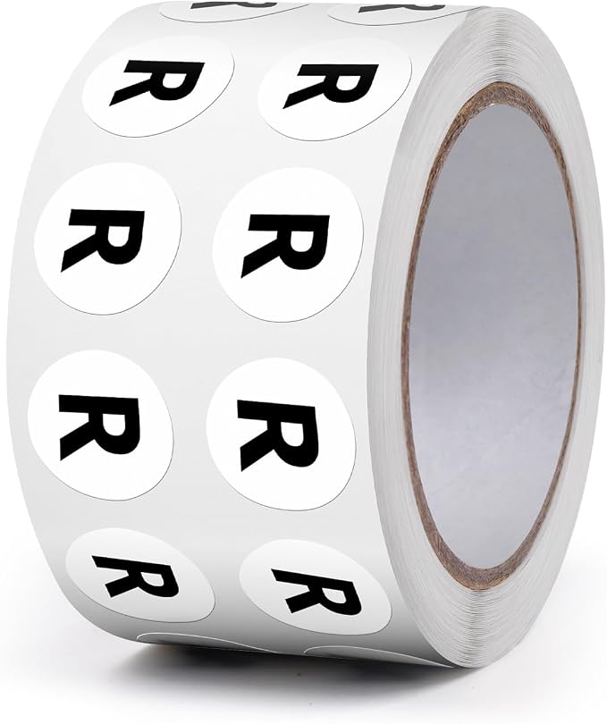 Letter R Round Stickers 0.5 Inch Vinyl Circle Capital Alphabet Labels Self-Adhesive Removable Waterproof Dots Tags for Home Office Inventory 1000 PCS | Self-Adhesive, Removable, Waterproof, Circle Capital Dots Tags, for Home Office Inventory Classroom