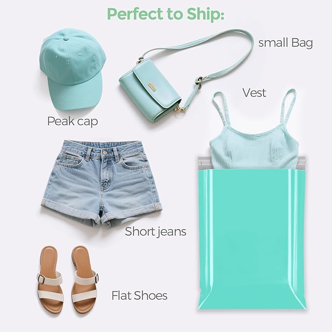 Fuxury 10x13 200 Pcs Teal Poly Mailers Shipping Envelopes, Self-Sealing Envelopes, Boutique Custom Bags, Enhanced Durability Multipurpose Envelope, Keep Items Safe & Protected