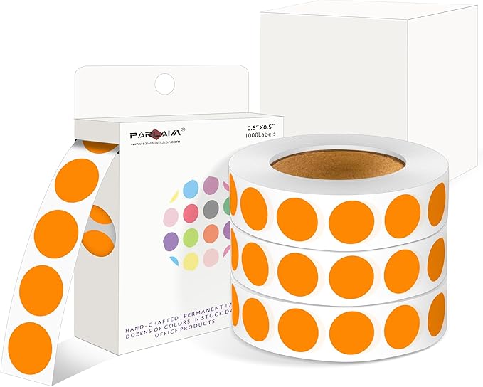 PARLAIM 4000 Pack Orange Dot Stickers, 1/2 inch Round Circle Label 4 Rolls Permanent Adhesive Color-Code Sticker Labels in Dispenser Box