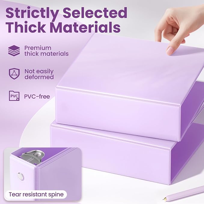 SUNEE 3 Ring Binder 1 Inch 2 Pack, Clear View Binder Three Ring PVC-Free (Fit 8.5x11 Inches) for School or Office Supplies, Purple