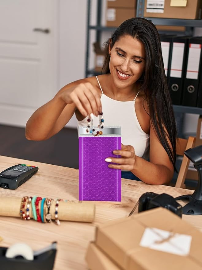 GSSUSA Purple Bubble Mailers 4X8 Inches 500 Pack, Padded Poly Bubble Mailer, Small Padded Envelopes Strong Adhesion Bubble Envelopes,Self-Seal Mailing Envelopes for Small Business,Package Supplies