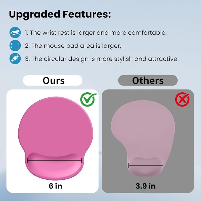 Mouse pad with Wrist Rest,Relieving Pain Memory Foam Computer pad, Ergonomic Desktop Mouse, Silicone Material Mouse pad, with Non-Slip PU Base (Rose Color)