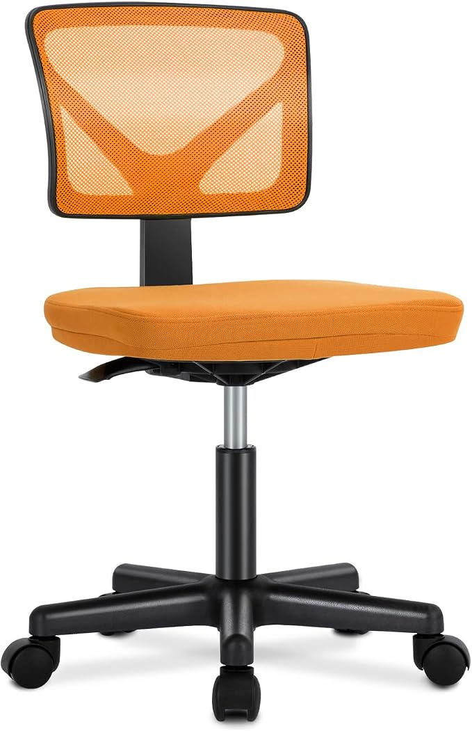 DUMOS Armless Desk Chairs, Small Home Office Mesh Chairs | Ergonomic Adjustable Mid Back, Swivel Rolling Task, Computer Work Vanity Small Spaces, Orange