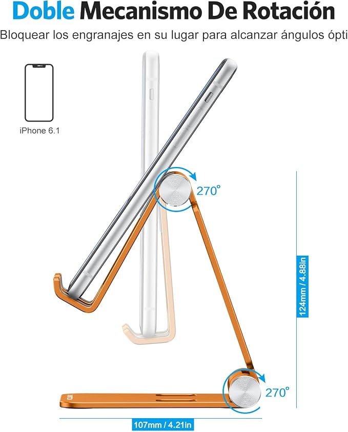 OMOTON Foldable Cell Phone Stand, C4 Portable Aluminum Phone Holder | Adjustable Phone Dock Cradle Compatible with iPhone 17/16/15 Pro Max Air, Samsung Galaxy, Small Tablets, SmartPhones, Orange
