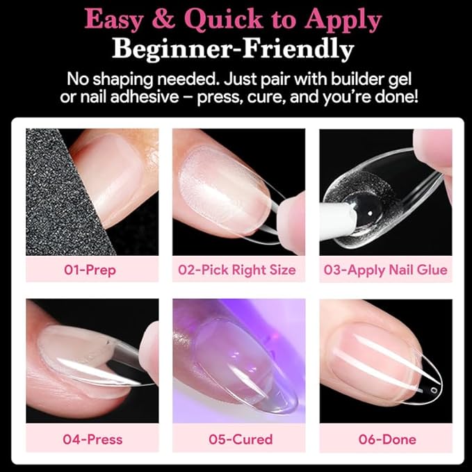 Medium Round False Nail Tips, 15 Sizes 510 PCS Clear Soft Press On Fake Nail Pre-shaped Half Matte Full Cover Gel Nail Tips Extensions Strong Thick Long Lasting for DIY Beginners & Salon Manicure
