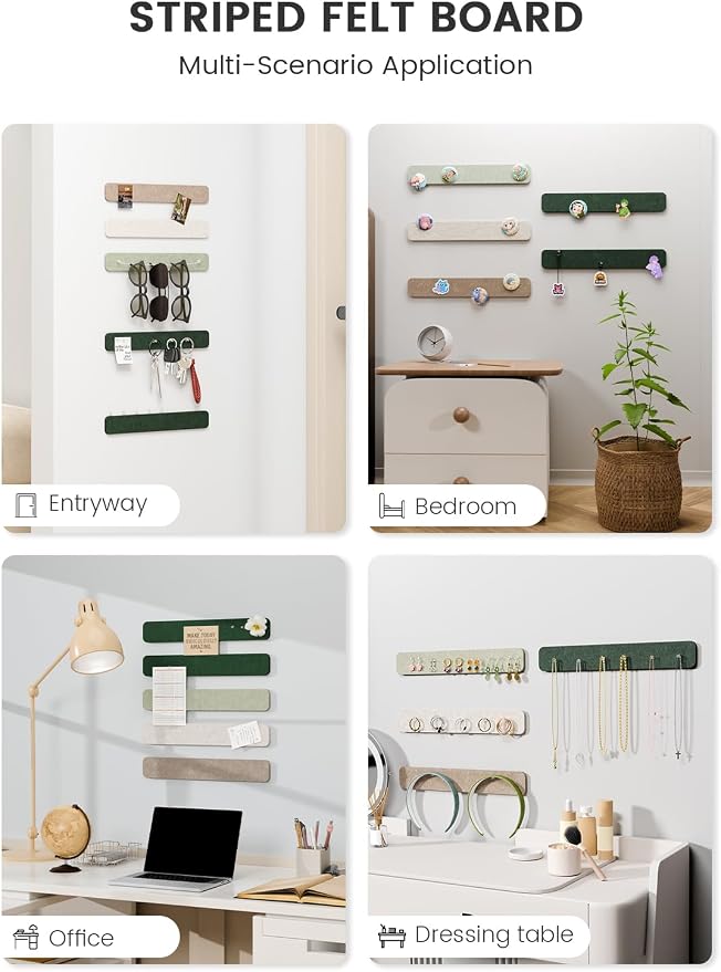 Fluxynara 13" x 2" Felt Wall Panels, Nordic Moss | 5-Pack Includes 35 Push Pins and Adhesive Tabs for Photos, Notes and Decor in Bedroom Doors, Home Office or Studios