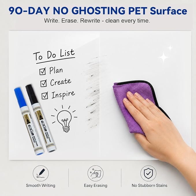 Dry Erase Paper for Wall 48" x 24", Self Adhesive White Board Wallpaper Peel and Stick, No Ghosting Whiteboard Contact Paper for Home Office Classroom