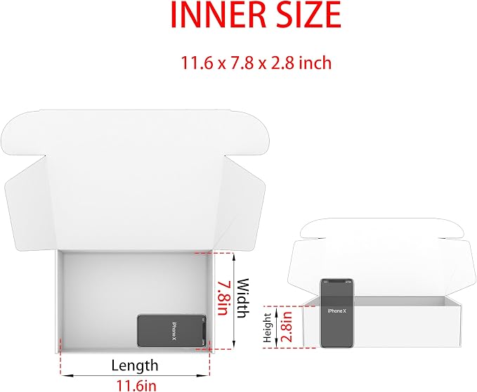 12x8x3 Shipping Boxes Black Mailer Corrugated Cardboard Box Set of 20 | for Packaging, Literature, Packing, Mailing, Storage, Small Business, Moving, Gift, Supplies, Quick Fold, Tab Locking