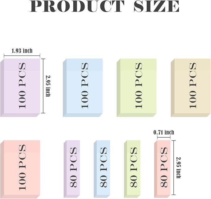 BAYTORY 6 Pads Pastel Sticky Notes, Small Self-Stick Note (3x2 & 3x0.7 in) | Index Tabs Easy to Post for School Office Notebook