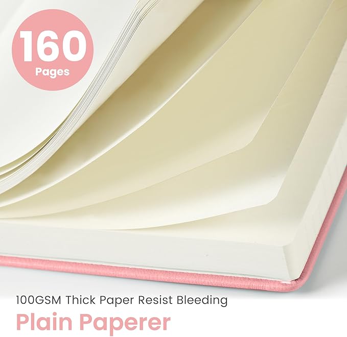 Taja Blank Journal Notebook for Women & Men, Hardcover Leather Journal for Writing, Sketch Book, A5 Plain Paper Notebook for Drawing & Sketching, Perfect for Office School Home Supplies, Pink