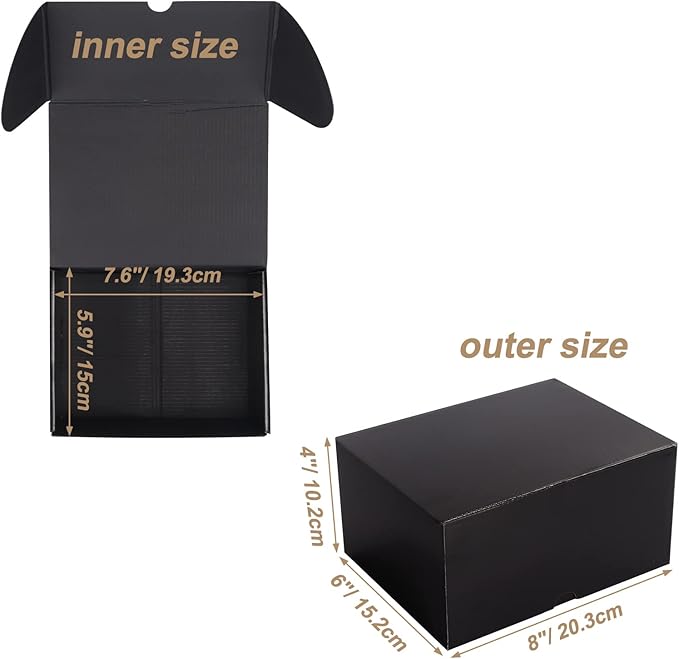 ZBEIVAN 8x6x4 Black Small Shipping Boxes, 20 Packs Corrugated Cardboard Mailer Boxes for Packaging Small Business Mailing Gifts Wrap Boxes with Lids