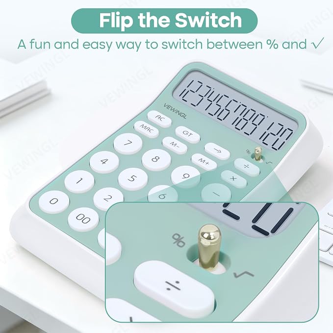 VEWINGL Desktop Calculator, 12 Digit HD Display with% Key | Great for Office, School, or Home (Green, Non-Voice)