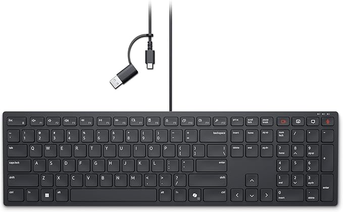 Dell KB525C Wired Collaboration Keyboard - USB-C & USB-A Versatile connectivity, 15 Programmable Shortcuts Keys, Collaboration Keys - Zoom & Microsoft Teams, Copilot Key, Silent Keys - Black