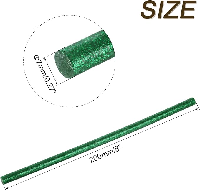 uxcell 30pcs Full Size Hot Glue Gun Sticks 8-inch x 0.27-inch High Sticky Small Hot Glue Sticks for Glue Gun, Glitter Green