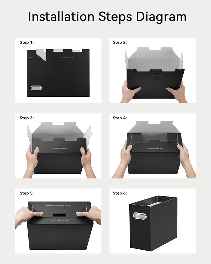 Portable Collapsible Cardboard File Box with Handle for Letter-Size | 2-Pack. Stainless Steel Handle. Label Stickers Included. Fits Letter Folders (Not Included). Home, Office, School, Dorm, Tax.