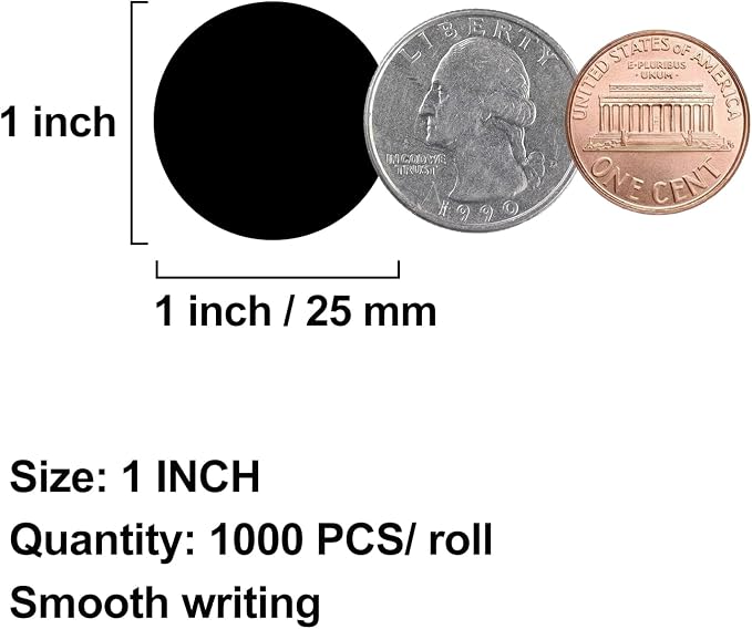 1000 Pcs Round Stickers 1 Inch Color Circle Dot Stickers Small Code Labels for Office Shop Yard Sale Home Classroom Marking (Black, 1 inch)