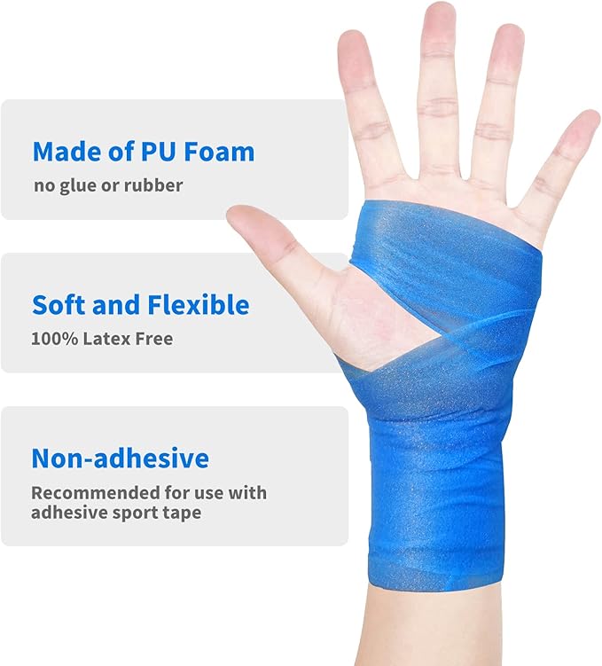 Pre Wrap Tape Athletic,3 Rolls X 22 Yards Blue Prewrap,Headbands for Hair,Foam Underwrap Sports Wrap