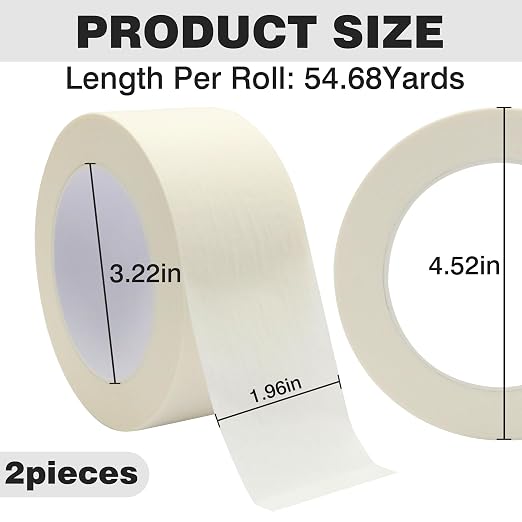 Masking Tape 2 inch Wide, 2 Pack General Purpose Beige White Painters Tape for Crafts Painting Labeling Edge Finishing, 2 inch X 55 Yards X 2 Rolls
