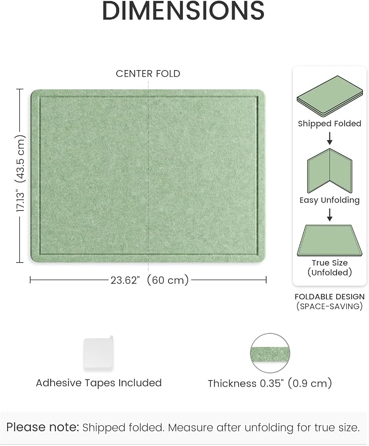 Fluxynara 23.6" x 17.1" Bulletin Board, Moss Green | Cork Board Alternative with 12 Removable Adhesive Tabs, Foldable Felt Pin Board for Home, Office, Classroom & Dorm