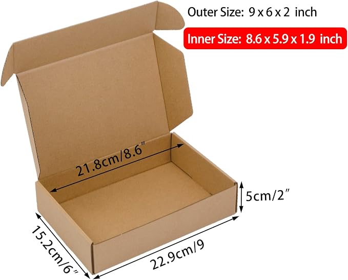 9x6x2 Inches Shipping Boxes Pack of 25, Brown Corrugated Cardboard Boxes for Small Bussiness, Packing and Mailing