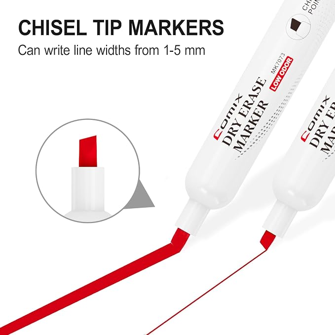 Comix Dry Erase Markers, Chisel Tip Whiteboard Markers, 36 Count Red Color | Low Odor, Non-toxic, Smooth Writing, Easy to erase, Suitable for Classroom, Teachers, Office, School Supplies
