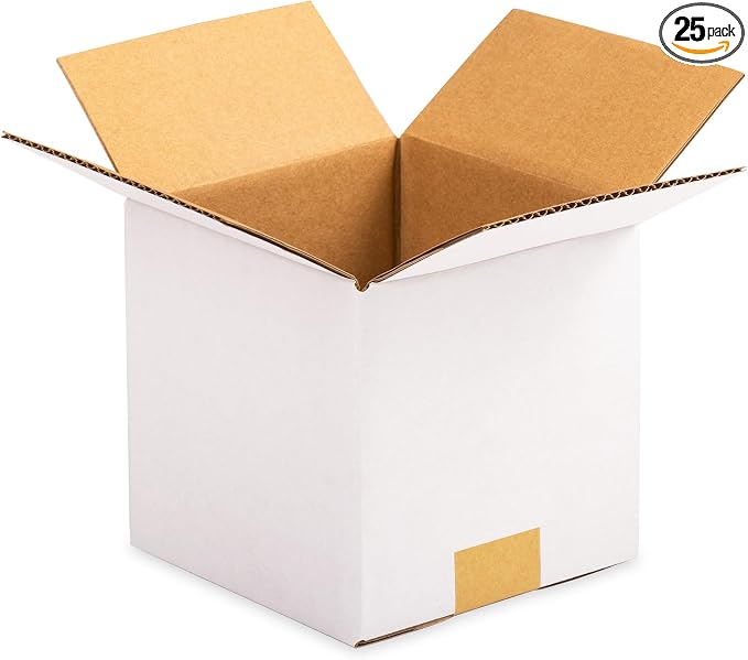 4x4x4 inch White Small Shipping Boxes, 25 Pack | 4 x 4 Mini Boxes, 4" Corrugated Cardboard Box for Mailing, Packing, Moving, Storage