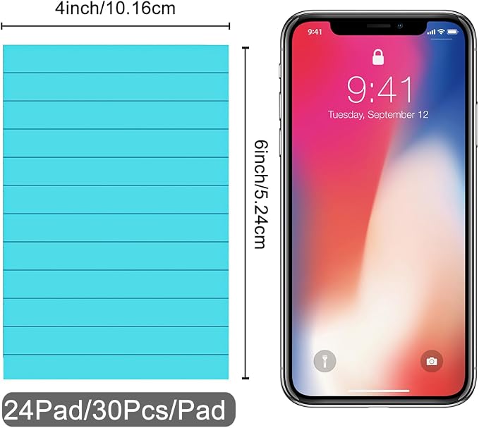 24 Pack Lined Sticky Notes 4x6 in,Large Super Sticky Note Pads for School | Sticky Notes with Lines, Self-Stick Note Pads, Rectangular Sticky Notes for Office, Home, School & Meetings Teacher supplies