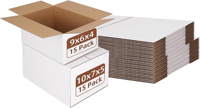 Hoikwo 30 Packs Small Shipping Boxes Mixed Sizes | 15 PCS Each of 10x7x5 and 9x6x4, White Corrugated Cardboard Box for Small Business Packaging and Mailing