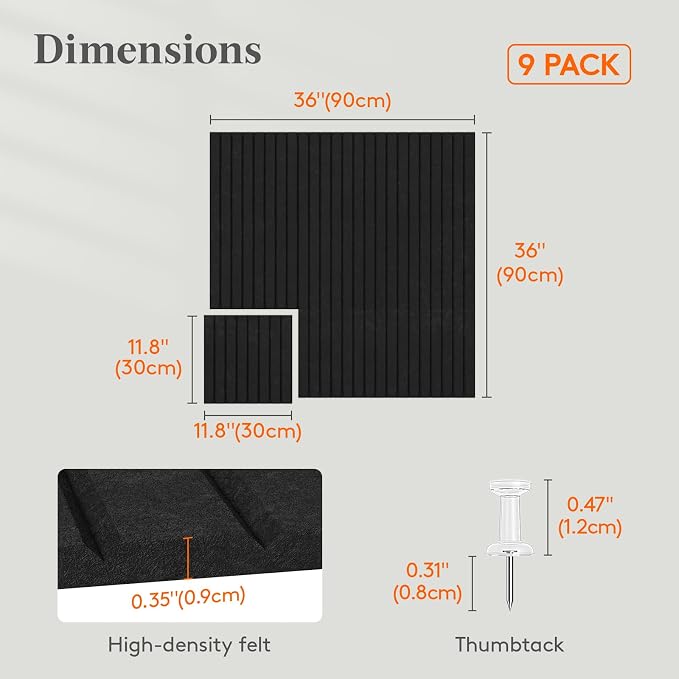 Lifewit Large Felt Bulletin Board, 9 Pack Cork Board Alternative for Walls, 36"x 24" Total Size with Self-Adhesive, Message Board Pin Board with 40 Pushpins for Office Decor, Home, Classroom, Black