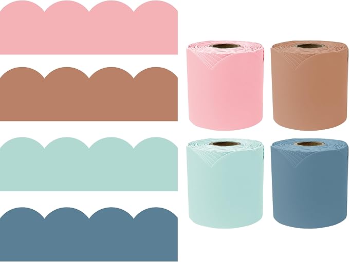 Carson Dellosa Boho Bulletin Board Border Sets for Classrooms, 4 Pack | Pink, Green, Blue, Brown Calming Classroom Décor, Teacher Supply, School, Office Cork or Whiteboard, Wall, Locker