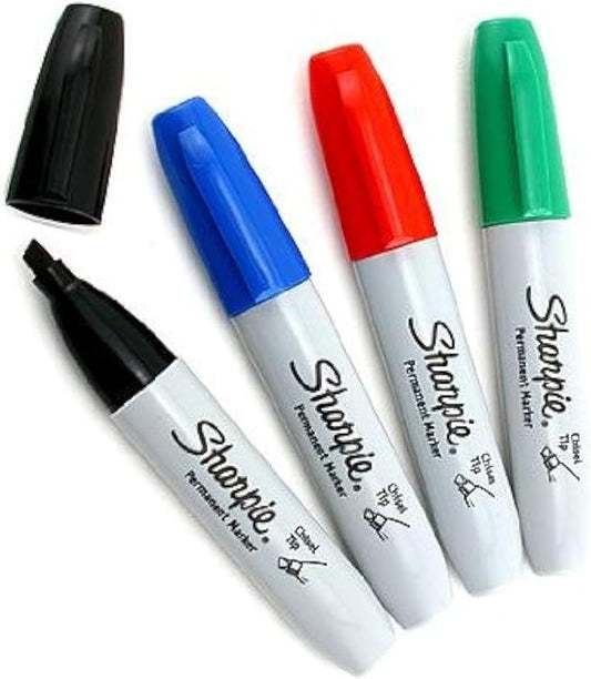 Sharpie Permanent Marker, Chisel Tip, Black, Blue, Red, Green, 1 of Each Color