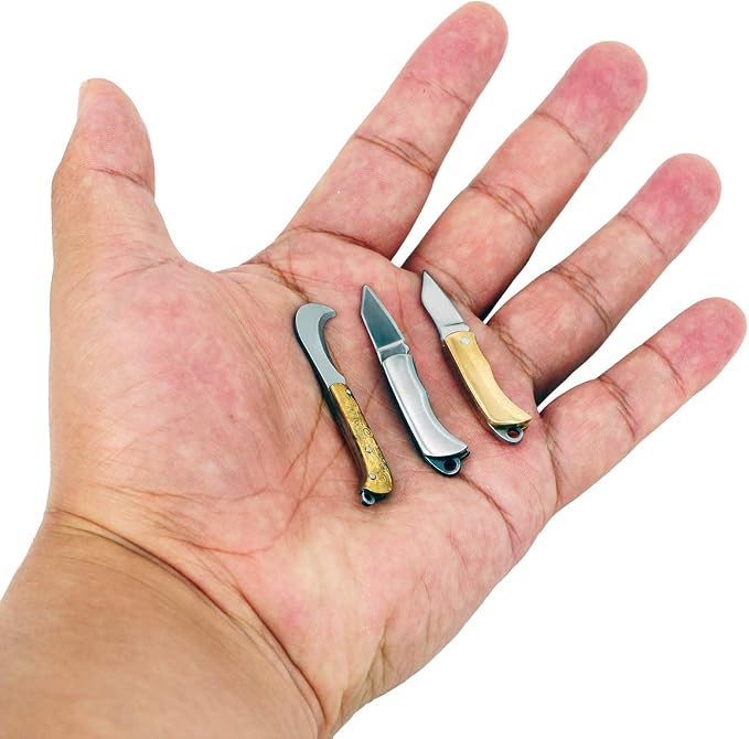 Novelty Tiny Package Box Cutter 2 Inch EDC Outdoor 3 Pcs Folding Knife Kit | Less than 1-Inch Blade Cutting Tools, Set of 3 Utility Knives, Office Letter Openers Small Daily Multitools Holiday Gifts