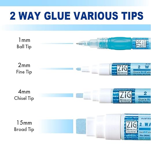 Kuretake Zig 2 Way Glue Pen, 2mm Fine Tip, 3 pcs Set, Adhesive for Professional,Artists, Crafting, Scrapbooking, Gift Card, Made in Japan