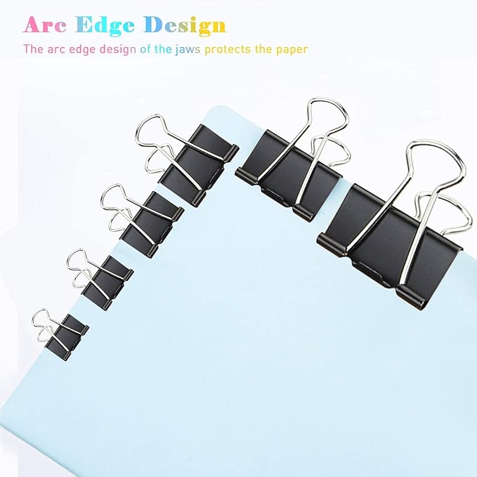Large Binder Clips, 48 Pack, 1.6 Inch, Standard 41mm, Black, Capacity 0.66 Inch, Metal Paper Clips, Fold Clamp, Office Clips, School & Home Use