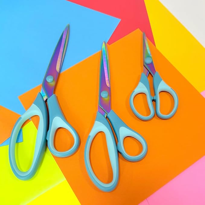 Scissors All Purpose,5, 8, 10 Inch 3 Pack,Blue | Sharp Blades, Comfort Grip, Home, Office, Sewing, Fabric, Kitchen, Arts & Crafts, DIY Supplies