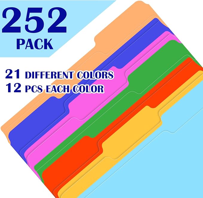 TUXIYA 252 Pack Colored File Folders,21 Colors File Folders Letter Size | Manilla Folders 8.5 x 11,1/3 Cut Tab Filing Folders for Office School Business Documents Files Paper
