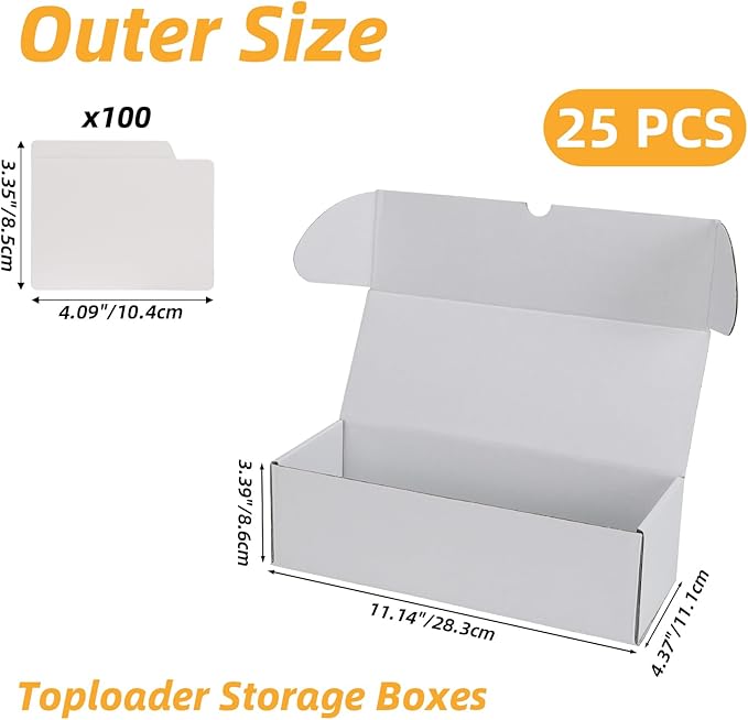 Bulk 300 Capacity Card Toploaders Storage Box, in Total 25 Pack All White Cardboard Shipping Boxes for 7500 Count 35pt 3x4 inch Toploaders or Toploaded Cards