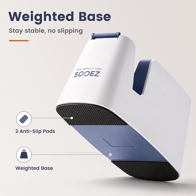 Sooez Aesthetic Tape Dispenser, Tape Holder Cutter, Everyday Desktop Use | One-Handed Use, One-Piece Core and Holder, Hidden Blade, Weighted Base, Non-Slip Pads, Fits 0.75" Tape, Office School Home