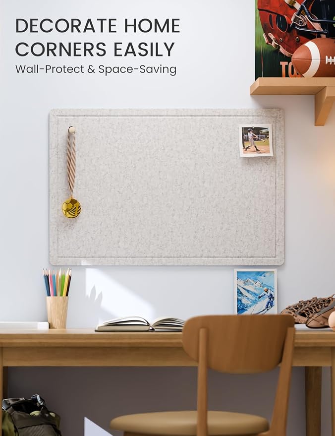 Fluxynara 35.4" x 23.6" Bulletin Board, Light Gray | Cork Board Alternative with 12 Removable Adhesive Tabs, Foldable Felt Pin Board for Home, Office, Classroom & Dorm