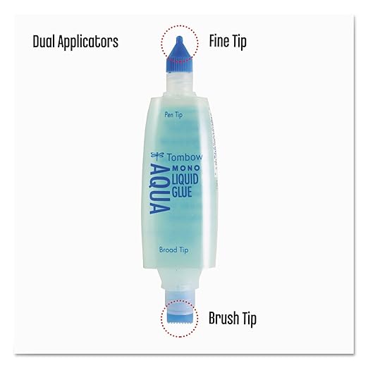 Tombow 52180 MONO Aqua Liquid Glue, 1.69 Ounce, 1-Pack. Dual Tip Dispenser for Precise to Full Coverage Application that Dries Clear.