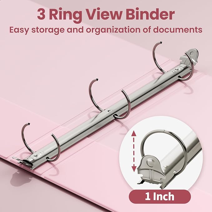 SUNEE 1 Inch Binders 3 Ring 6 Pack, Clear View Three Ring Binders PVC-Free (Fit 8.5x11 Inches) for School or Office Supplies, Pastel Binder