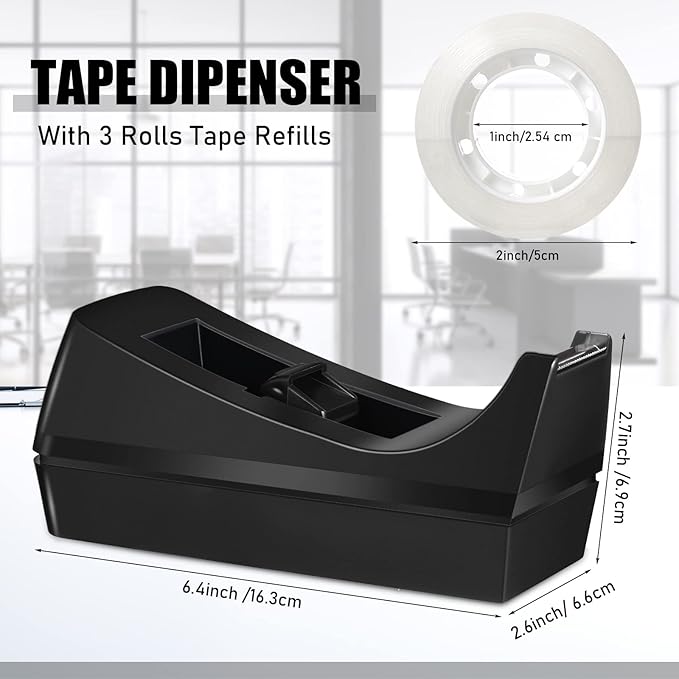 16 Pcs Desk Staplers Tape Dispensers Sets Desktop Office Staplers with Standard Staples Black Dispenser Holder with White Tape for Office School