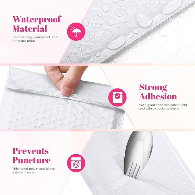 Metronic Bubble Mailer Bulk 10x13" White 500Pack Waterproof Padded Envelopes Self Seal Large Bubble Mailers Cushioning Bubble Envelopes for Shipping,Books,Jewelry Makeup Supplies