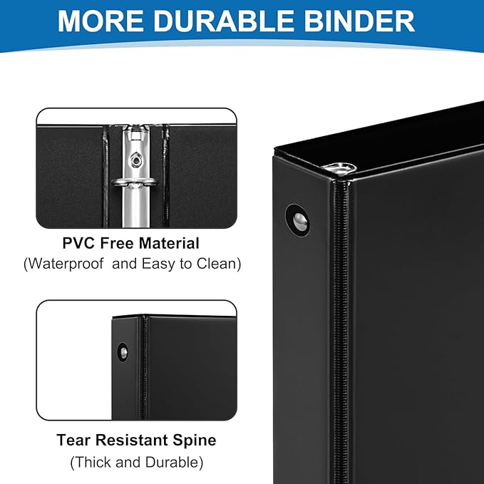 Durable 3 Ring Binders 1 Inch 36 Pack Bulk, Clear View Binders Bulk Three Ring Binders PVC Free, Fit for 8.5x11 inches for School or Office Supplie(Black