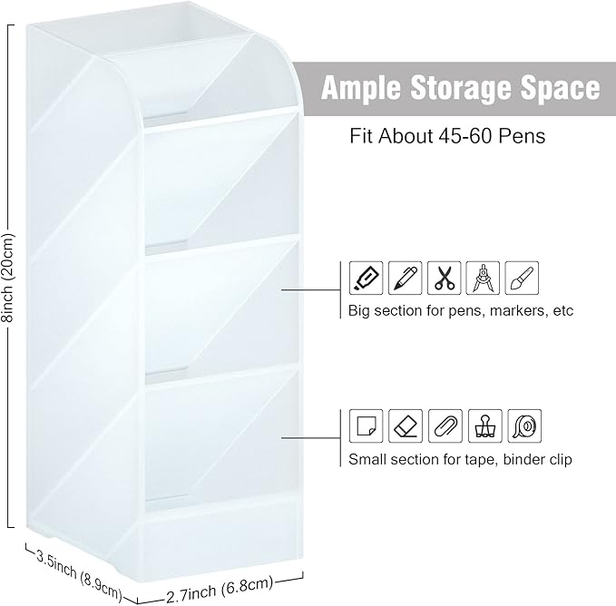 Asten Pen Holder, Pencil Holder for Desk, Pen Organizer for Office, School, Desktop, Large Capacity Pen Storage Organizer with 5 Compartment for Pens, Markers, Makeup Brush, Cosmetics (Clear, 3 Pack)