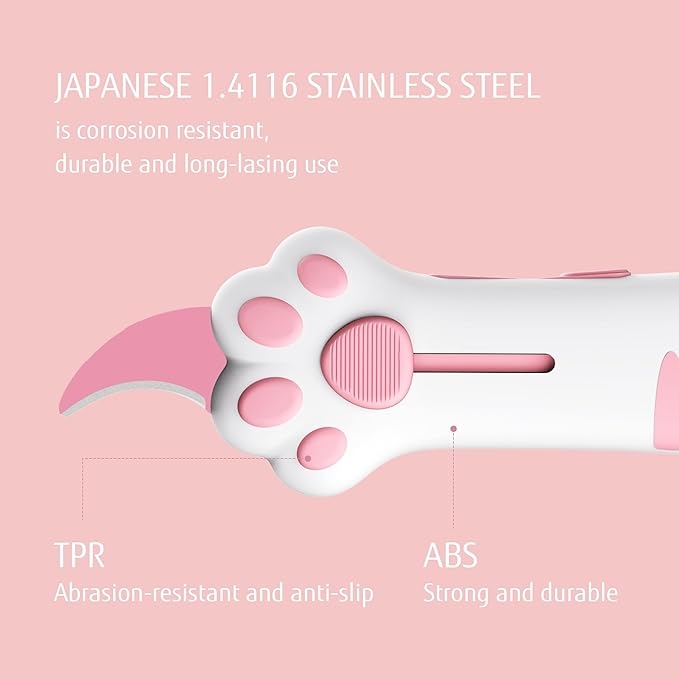 Cat Paw Box Cutter Retractable with Cat Paw Handle, Multifunctional Knife Set (Pink)